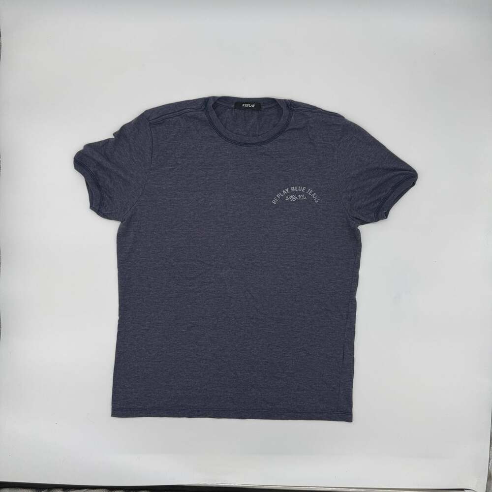 Replay T-Shirt Blue Heathered Graphic Print Cotton Blend